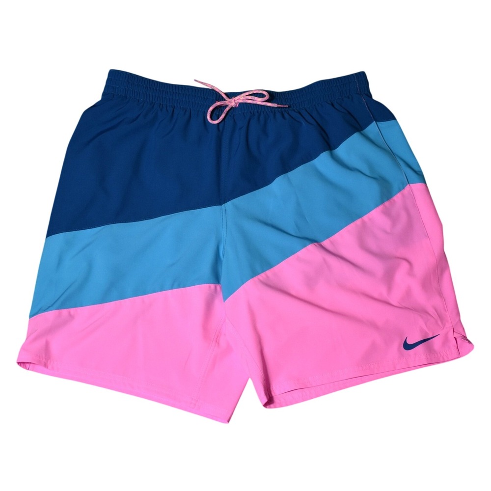 Nike Stretch Swim Shorts Trunks Men's XXL‎ Navy Turquoise Pink NWT NESSD470-670